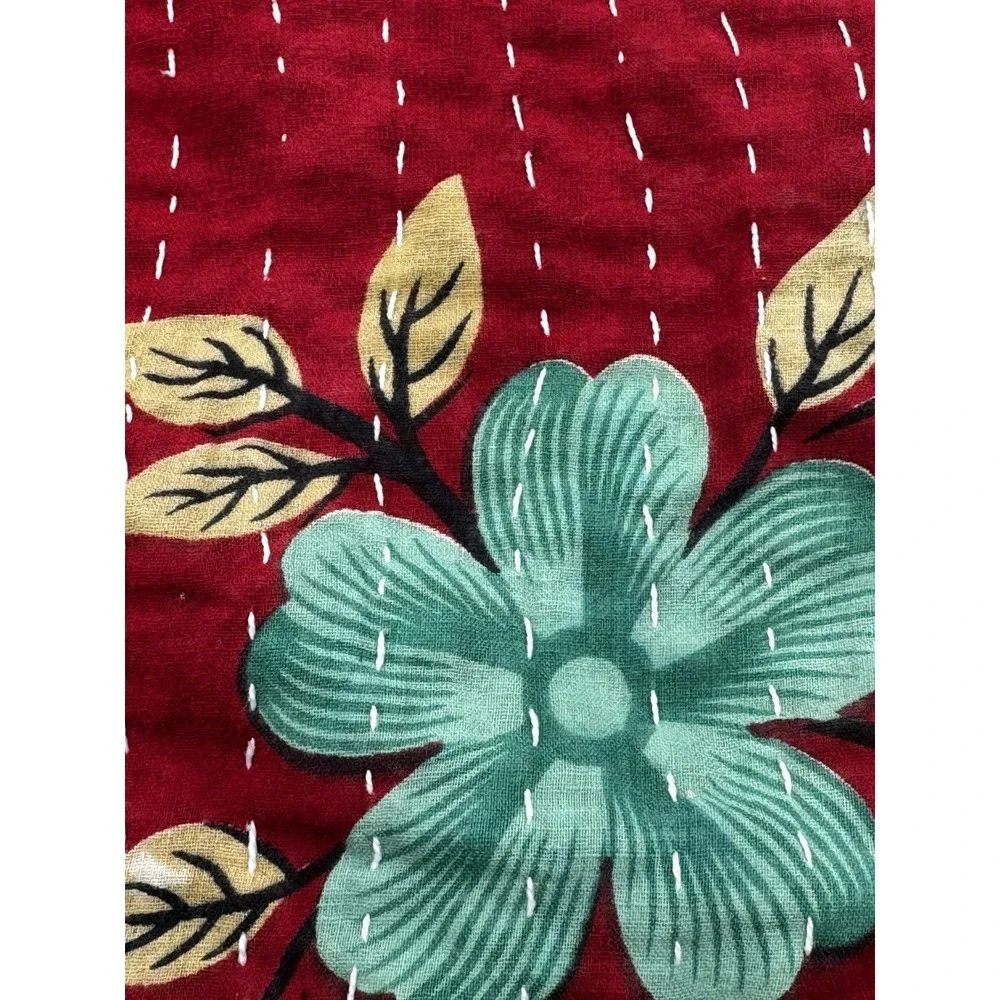 Handmade Kantha Quilt Throw Blanket Reversible Parchwork Boho Cottagecore 48x86